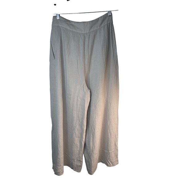 2/$30 NWT ZARA Medium Pale Gray Linen-Blend Wide-Leg Trousers High Waisted - Picture 3 of 14